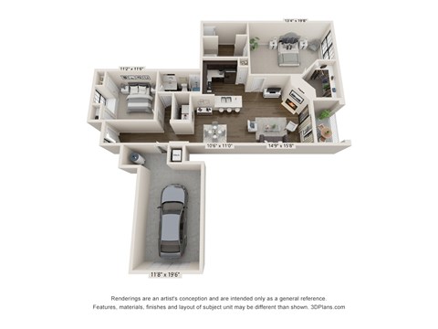 Floor plan for 2 beds, 2 baths, 1246 sqft